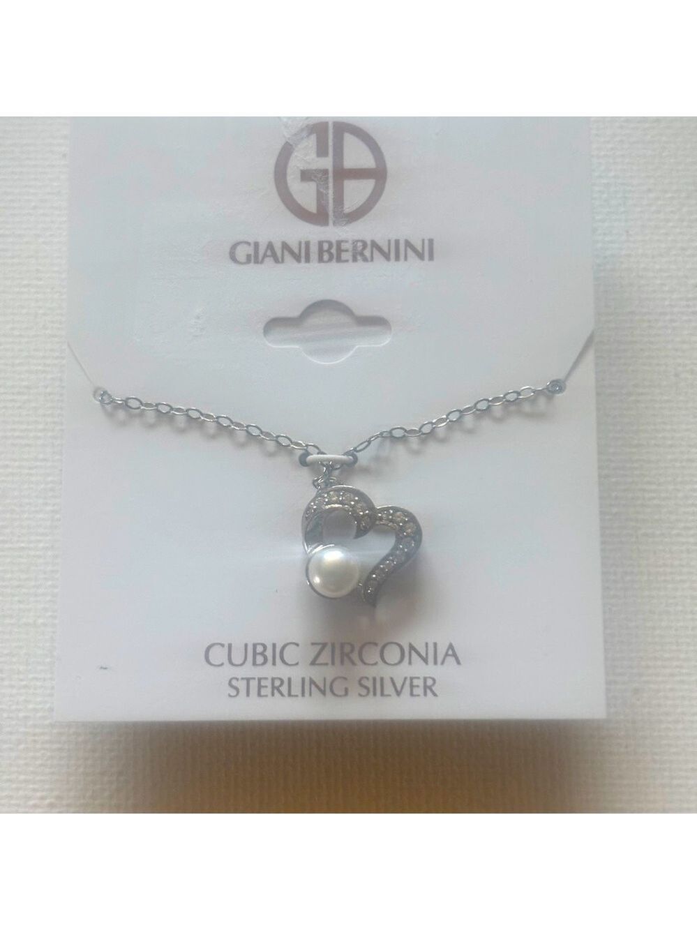 Giani Bernini Pearl Cubic Zirconia Heart Pendant Necklace